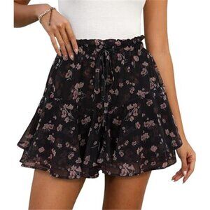Womens Ruffle Chiffon Skort High Waisted Floral Mini Skirt Shorts